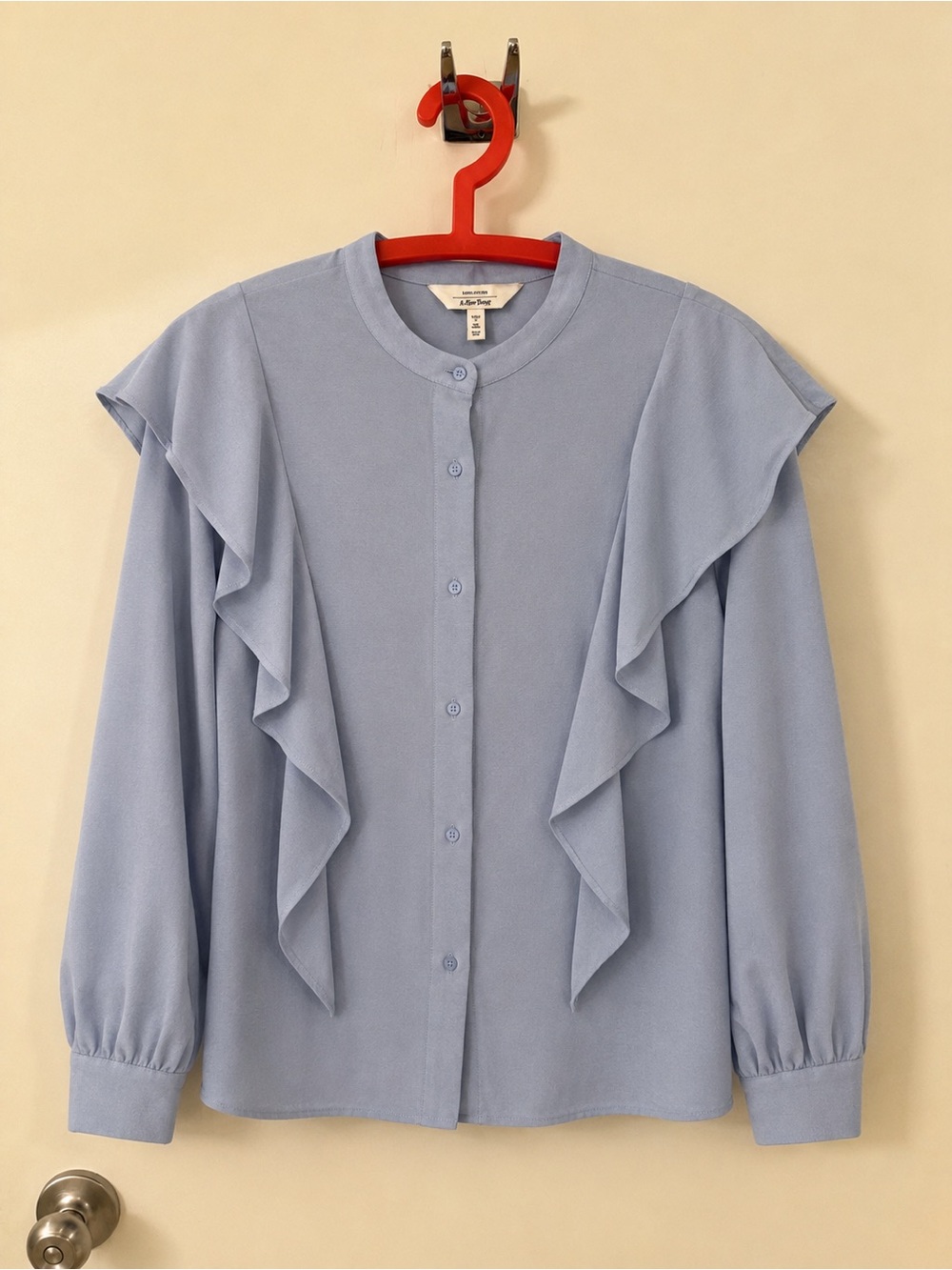 & Other Stories Powder Blue Ruffle-Front Blouse
